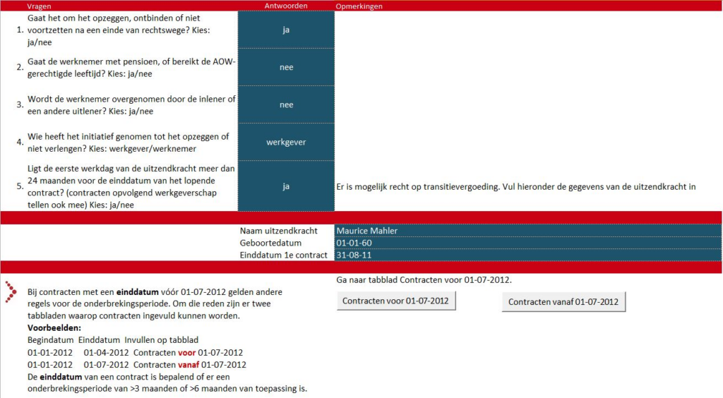 Transitievergoeding tool, screenshot. Bron: NBBU en FlexKnowledge